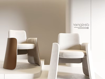 Modern Comfortable Leisure Chair With White Brown Minimalist Stylish Armrest Design 3d model