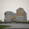 Modern School Building Exterior Design With Geometric Architecture Glass Curtain Walls And Green Trees