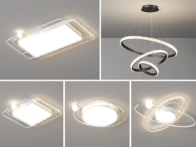 Modern Lighting Combinations with Sleek Square Round Ring Shapes and LED Fixtures 3d model