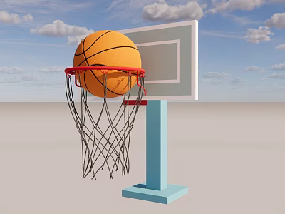 Interactive Zone Basketball Hoop With Ball In Net Against Blue Sky And Clouds 3d model
