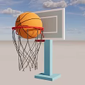 Interactive Zone Basketball Hoop With Ball In Net Against Blue Sky And Clouds