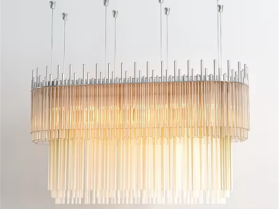Elegant Modern Chandelier With Metal Frame And Thin Hanging Glass Strips Creating Warm Glow 3d model