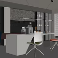 Modern Open Kitchen Interior With Stylish Bar Counter White Top And Comfortable Chairs