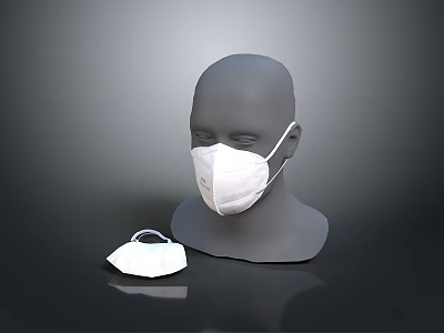 Protective White Mask Displayed On Mannequin Head With Extra Mask 3d model