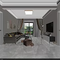 Living Dining Room Interior Design With Gray Sofa Yellow Cushions TV Stand And Curtains