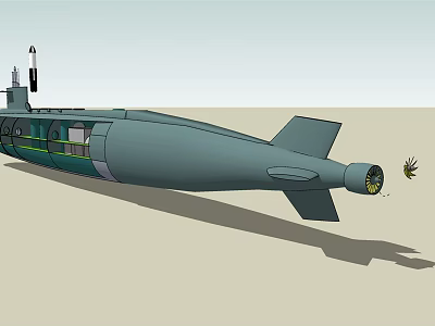 Advanced Military Submarine Design Featuring Periscope Propulsion System And Reinforced Hull Structure 3d model