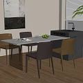 Modern Dining Table With Four Chairs Wall Art Plant And Wooden Floor