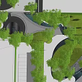 Sumacreek Island Garden Landscape Design with Green Trees Lawn and Modern Entrance
