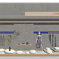 CHILLCHAN Clothing Store Window with Mannequins Blue Accents Small Tree and Shoes