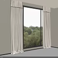 Soft Beige Floor Length Curtains Framing Window With Natural Light And Trees 3d model