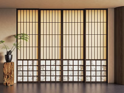 New Chinese-style sliding door 3d model