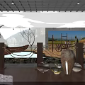 Traditional Cultural Center Interior With Red Lanterns Wooden Tables Chairs And Cultural Decorations
