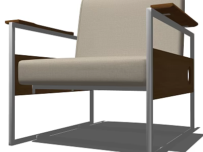 Modern Armchair With Linen Fabric Seat And Wooden Armrests Metal Frame 3d model