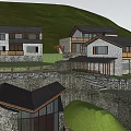 Rural Self-built House With Traditional Tile Roof Stone Path And Lush Mountain Greenery