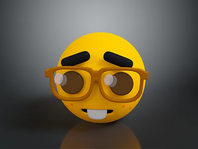 Game Movie Character With Yellow Smiling Face Wearing Brown Glasses Black Eyebrows Blush On Cheeks 3d model