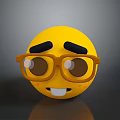 Game Movie Character With Yellow Smiling Face Wearing Brown Glasses Black Eyebrows Blush On Cheeks
