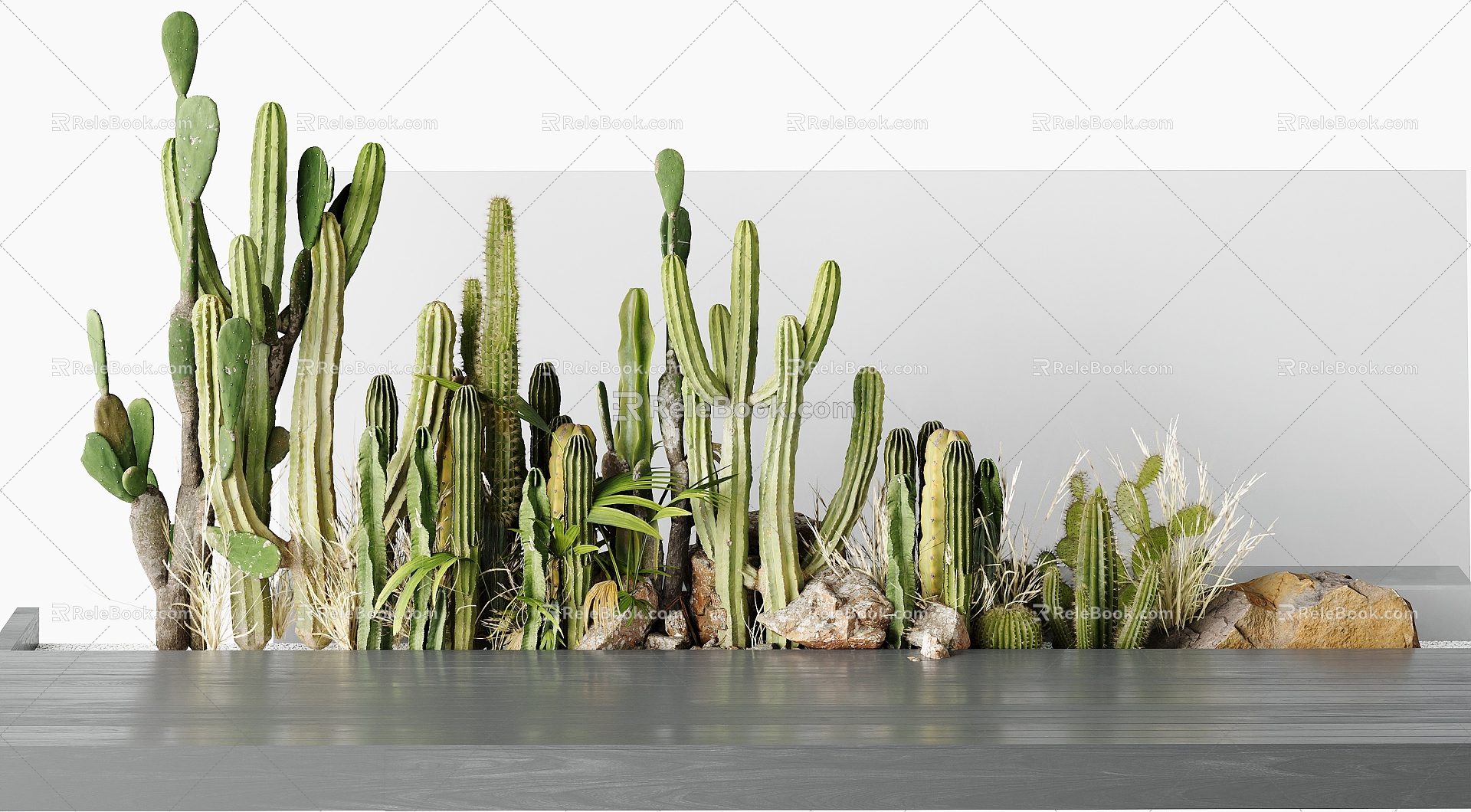 Modern potted plant pile green plant combination landscape flower bed flower pond cactus 3d model