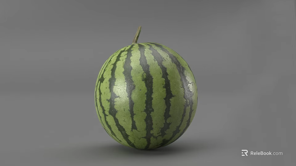 Whole Fresh Ripe Watermelon with Green Skin and Black Stripes on Gray Background 3d model 