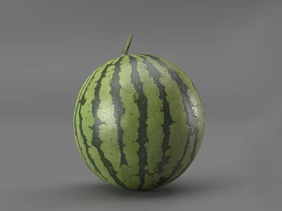 Whole Fresh Ripe Watermelon with Green Skin and Black Stripes on Gray Background 3d model