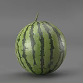 Whole Fresh Ripe Watermelon with Green Skin and Black Stripes on Gray Background