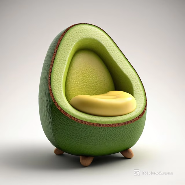 Avocado Shaped Single Chair With Green Exterior Yellow Cushion And Wooden Legs 3d model 