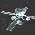Home Furniture Ceiling Fan With Four Blades Cracked Texture Metallic Base And Three Light Bulbs