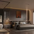 Modern Luxury Bedroom Bathroom Interior With Bed Toilet Glass Partition And Artwork