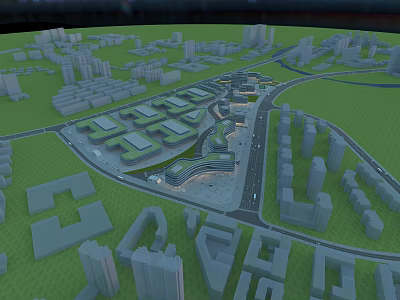 Industrial Factory Complex Layout With Multiple Buildings Road Networks And Green Areas 3d model