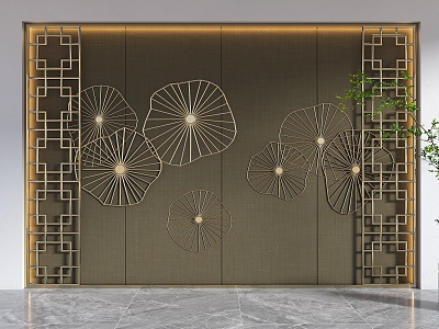 Screen Chinese-style Background Wall Study Tea Room Screen Lotus Screen Light Luxury Screen Light Luxury Lotus Background Wall 3d model