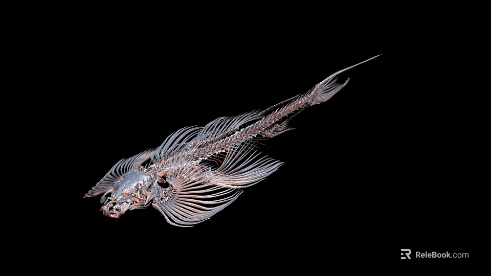 Detailed Anatomical Fish Skeleton Structure With Fins Isolated On Black Background 3d model 