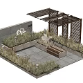 Outdoor Shade Pergola with Green Plants and Wooden Bench in Patio Area