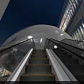 Modern Commercial Street With Multistory Buildings Shops Water Feature And Night Lighting