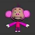 Cute Pink Monkey 3D Model with Large Ears White Hands Feet and Simple Facial Expression