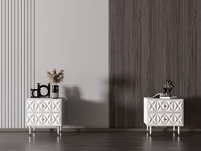 Elegant White Bedside Tables With Diamond Pattern Gold Legs And Decorative Ornaments 3d model