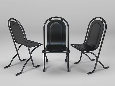 Three Black Leisure Chairs With Metal Frame And Modern Sleek Design 3d model