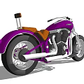 Purple Custom Motorcycle with Brown Seat White Handlebars Large Wheels and Vintage Style