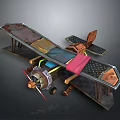 Vintage Space Exploration Craft Model With Colorful Wings And Mechanical Structure