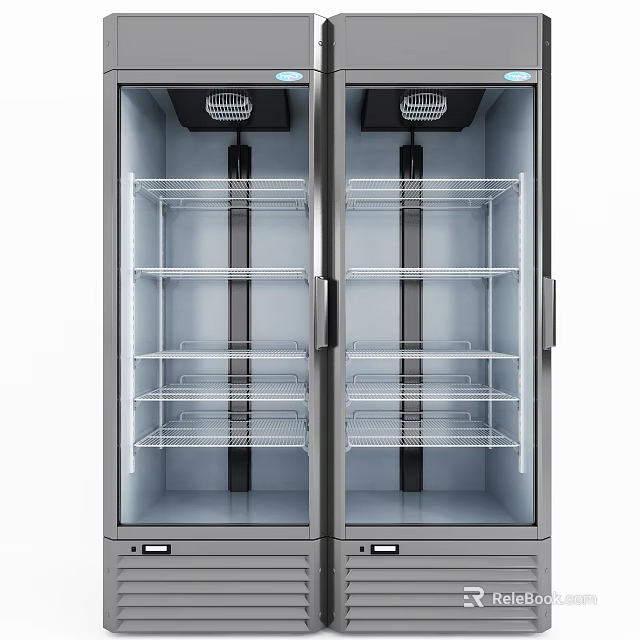 Upright Double Door Glass Door Refrigerators With Metal Shelves For Commercial Use 3d model 