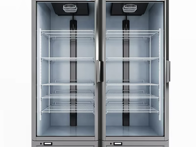 Upright Double Door Glass Door Refrigerators With Metal Shelves For Commercial Use 3d model