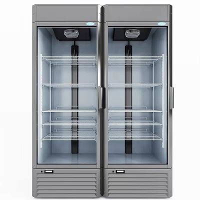 Upright Double Door Glass Door Refrigerators With Metal Shelves For Commercial Use 3d model