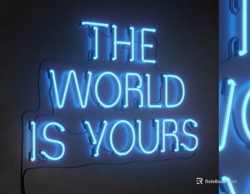 Decorative Neon Light with Blue Illuminated THE WORLD IS YOURS Lettering for Wall Decoration 3d model 