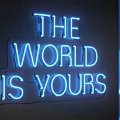 Decorative Neon Light with Blue Illuminated THE WORLD IS YOURS Lettering for Wall Decoration