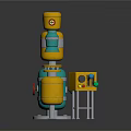 Industrial Processing Equipment With Yellow Blue Cylindrical Tanks Control Panel And Ladder