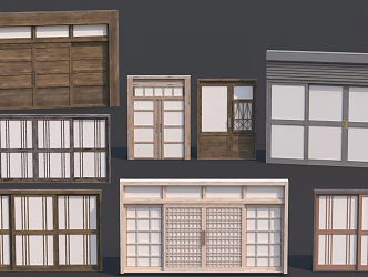 Japanese style wooden door Japanese style double door Japanese style sliding door wooden door garage door wooden door combination double door sliding door wooden door combination 3d model
