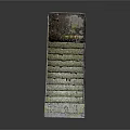 Mossy Broken Brick Stairs With Weathered Concrete Walls And Metal Door