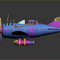 Cartoon Style Cosmic Airplane Model With Blue Pink Propeller And Cockpit