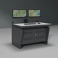 Office Desk Setup With Dual Monitors Keyboard Mouse And Patterned Cabinet 3d model