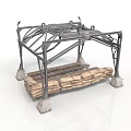 Industrial Metal Frame Structure with Sandbags and Concrete Base Supports