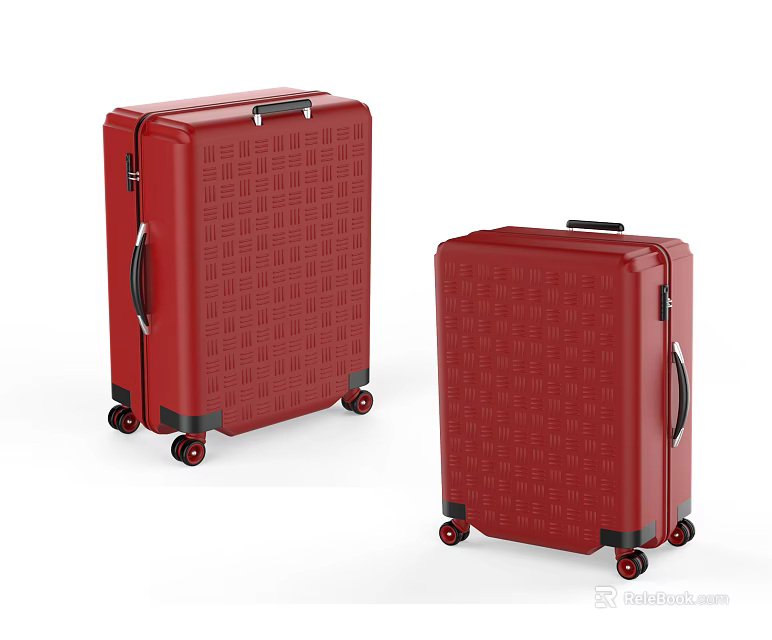 Two Red Textured Suitcases with Wheels and Telescopic Handles for Travel 3d model 