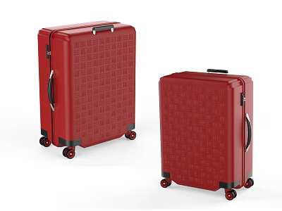 Two Red Textured Suitcases with Wheels and Telescopic Handles for Travel 3d model